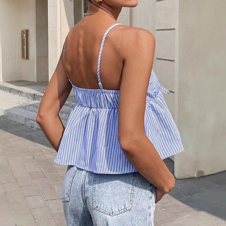 Damen Spaghettiträger Bluse mit floralem Design und asymmetrischem Schnitt Drune