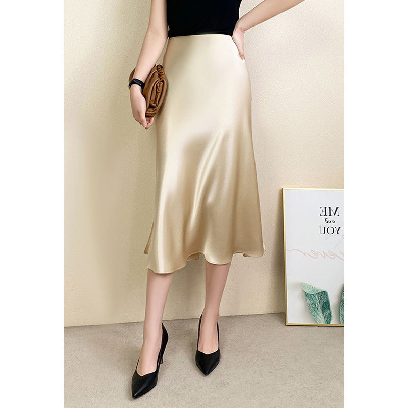 Damen Satin-Midirock in Bias-Cut mit hoher Taille und Seitenschlitz Drune