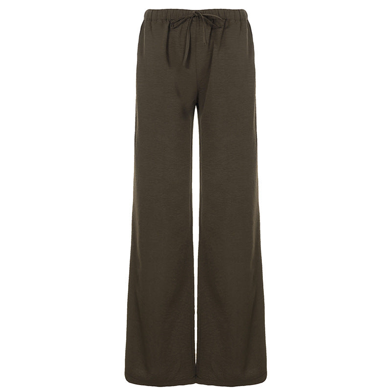 Damen Weite Lounge-Hose mit elastischem Bund und Kordelzug Drune