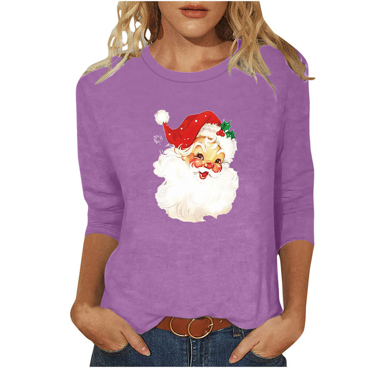 Damen nan lässiges Sweatshirt mit nostalgischem Weihnachtsmannprint und dreiviertelärmeln Drune