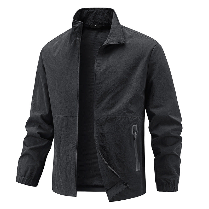 Herren Leichte technische Übergangsjacke mit Stehkragen atmungsaktivem Mesh-Futter und wasserabweisenden Reißverschlusstaschen Drune