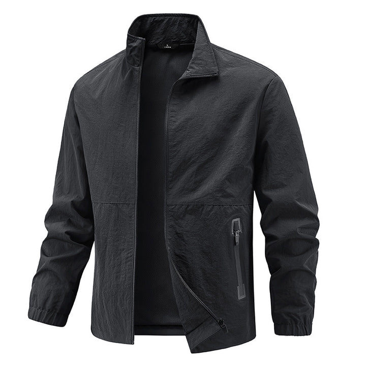 Herren Leichte technische Übergangsjacke mit Stehkragen atmungsaktivem Mesh-Futter und wasserabweisenden Reißverschlusstaschen Drune