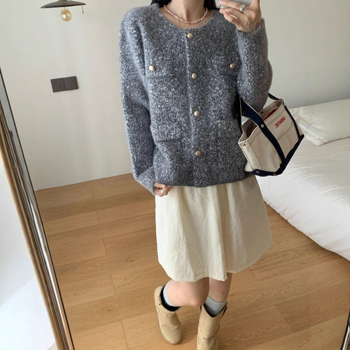 Damen Kuschelige Strickjacke mit Knopfdetail und aufgesetzten Taschen Drune