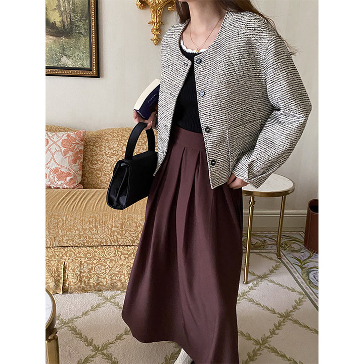 Damen elegante Jacke mit feiner Textur und Knopfdetails Drune