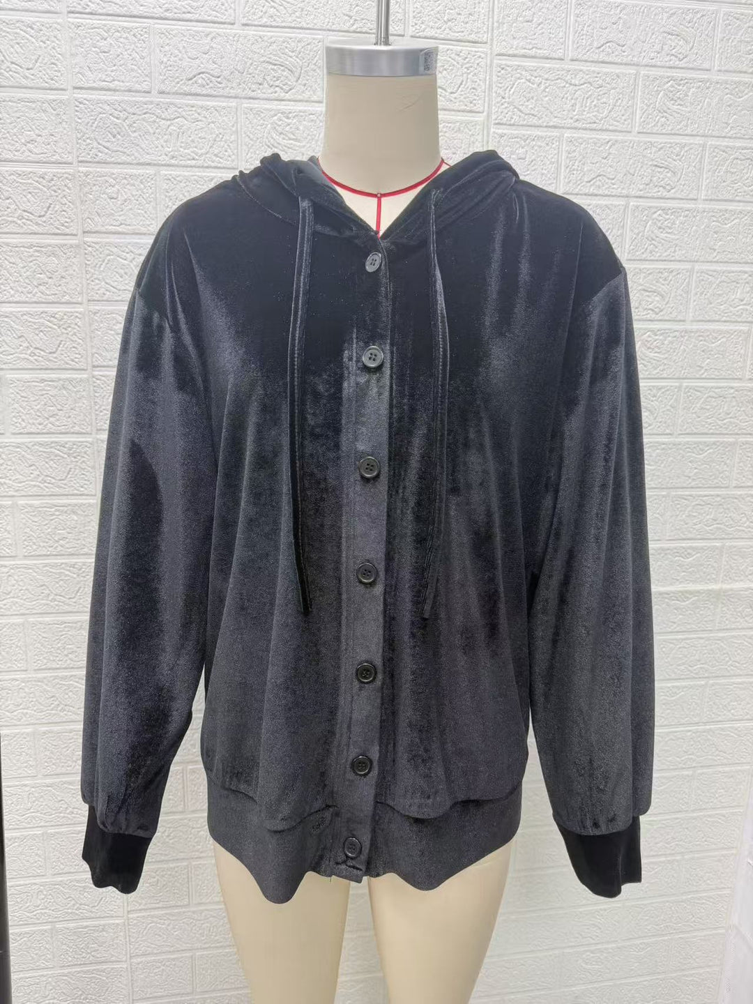 Damen Oversize Samt-Kapuzenjacke mit elastischem Saum und weiten Ärmeln Drune
