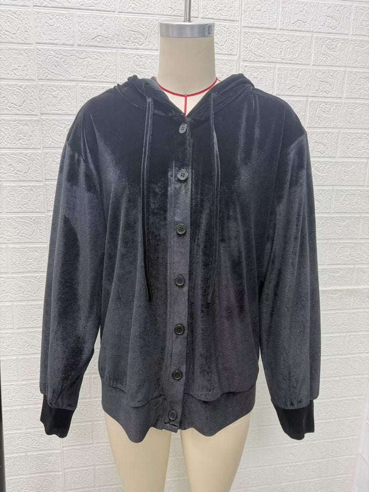 Damen Oversize Samt-Kapuzenjacke mit elastischem Saum und weiten Ärmeln Drune