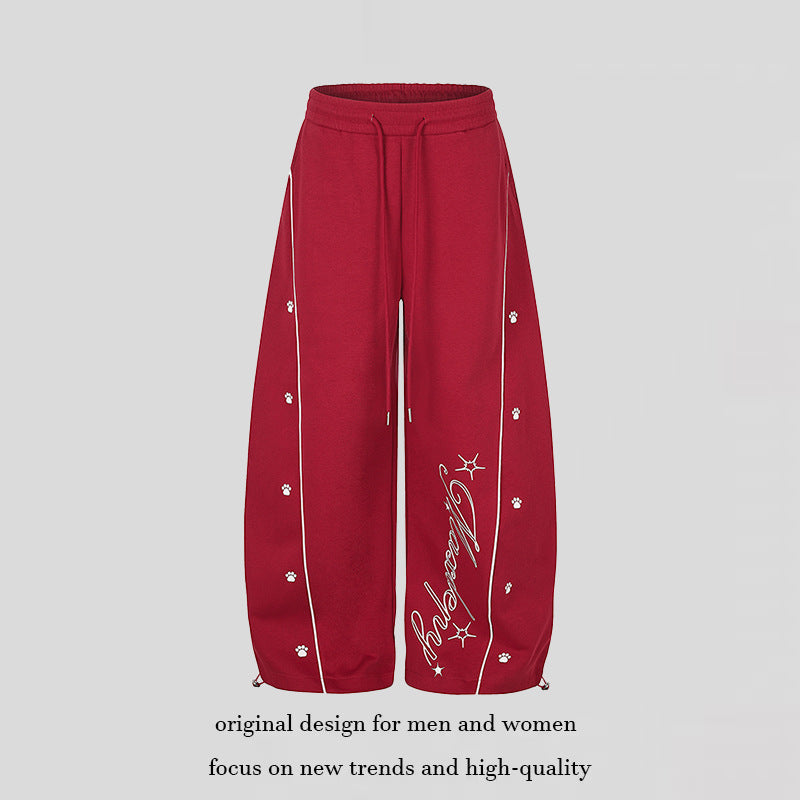 Damen Lockerfallende Palazzo‑Sweathose im Athleisure‑Look mit Tunnelzugbund und Script‑Print Drune