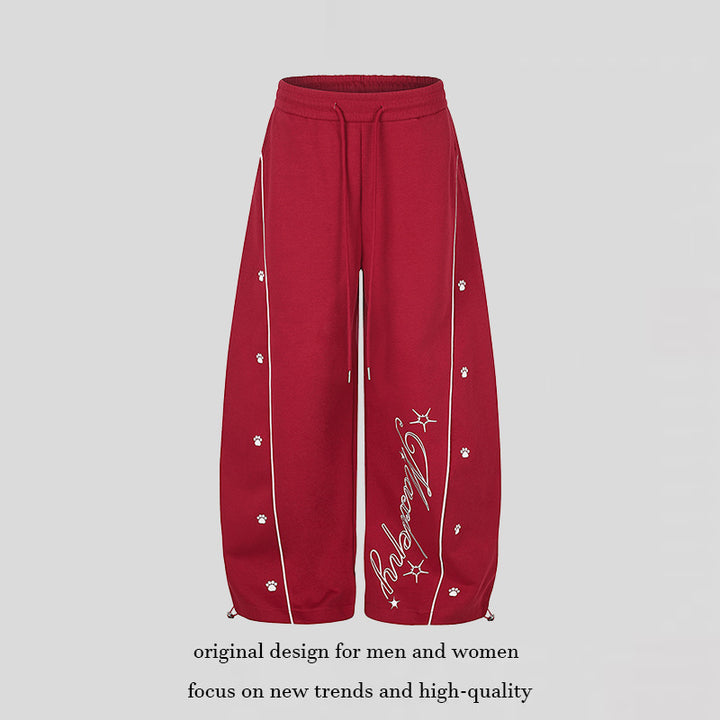 Damen Lockerfallende Palazzo‑Sweathose im Athleisure‑Look mit Tunnelzugbund und Script‑Print Drune