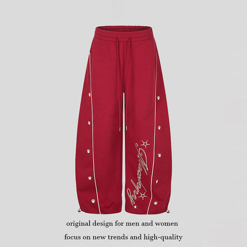 Damen Lockerfallende Palazzo‑Sweathose im Athleisure‑Look mit Tunnelzugbund und Script‑Print Drune