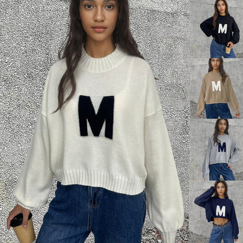 Damen Sweater mit auffälligem Buchstabendesign und lockerer Passform Drune