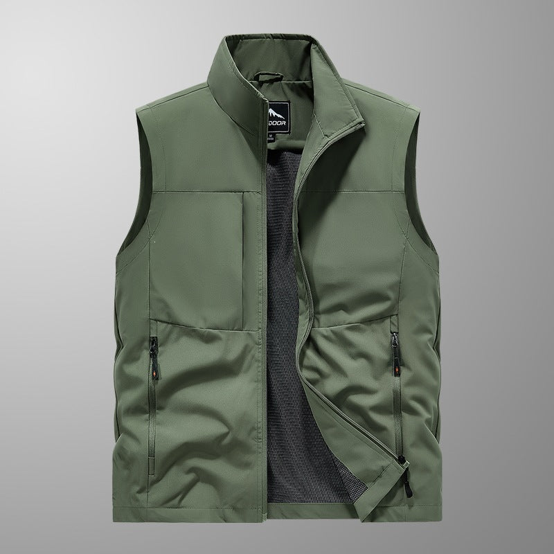 Herren Utility‑Weste mit Multi‑Taschen, Stehkragen & atmungsaktivem Mesh‑Futter Drune