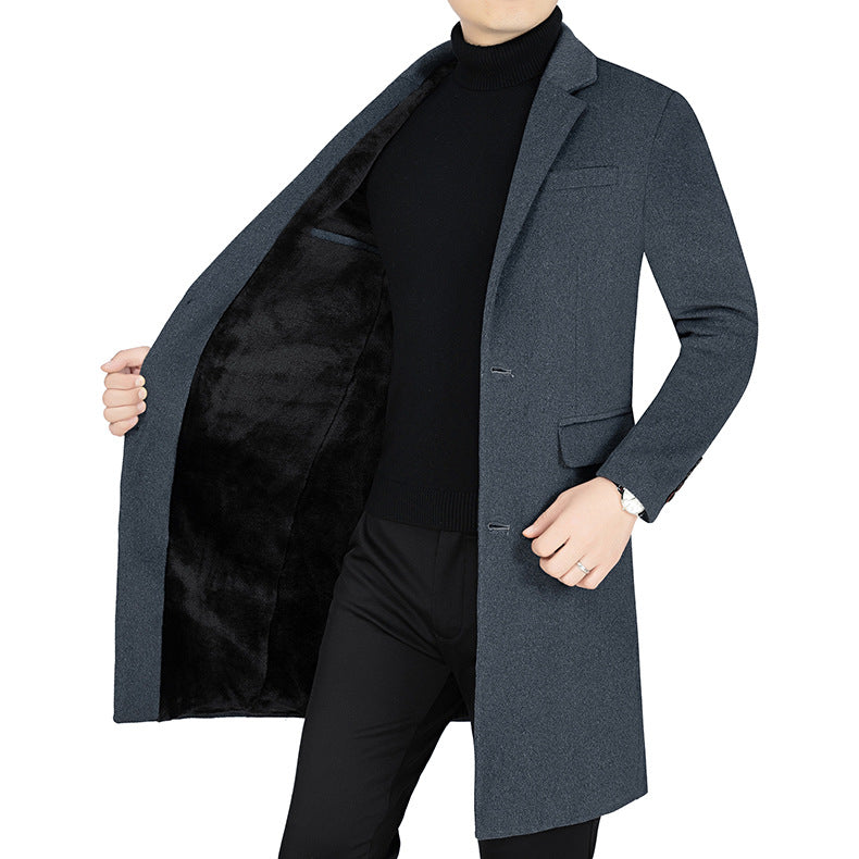 Herren Langer Wollmix-Mantel mit durchgehendem Kunstfell-Futter und schlanker Silhouette Drune