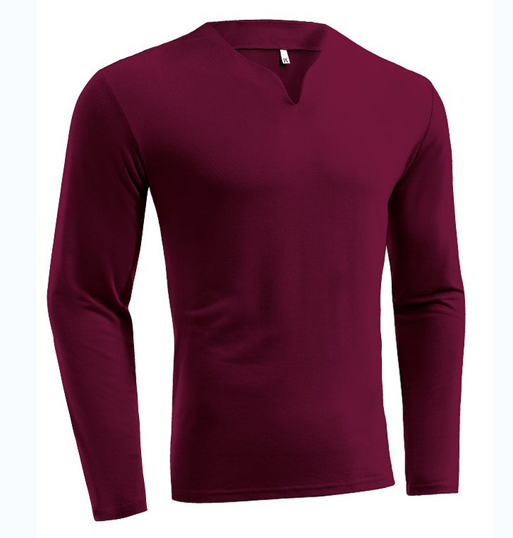 Herren nan Langarmshirt mit V-Ausschnitt Slim Fit Baumwollmix und elastischem Komfortbund Drune