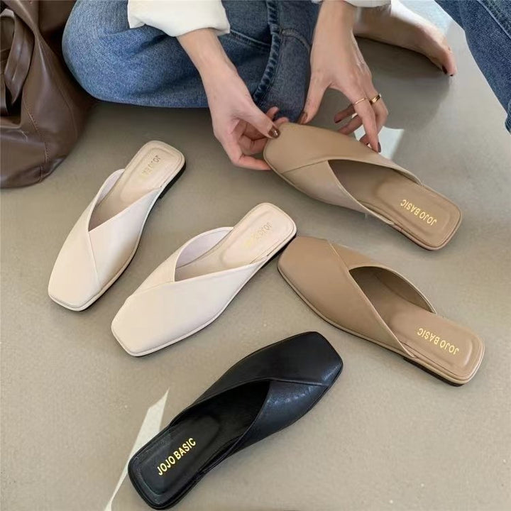 Damen Slip-On Pantoletten mit kunstlederner Oberfläche und bequemem Fußbett Drune