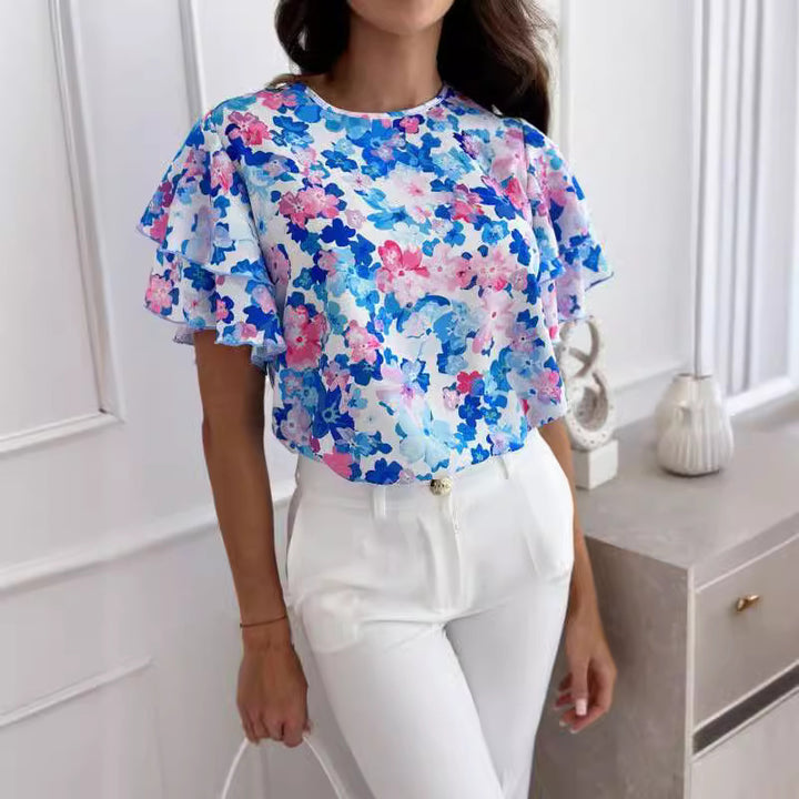 Damen Blusenshirt mit voluminösen Rüschenärmeln und floralem Design Drune