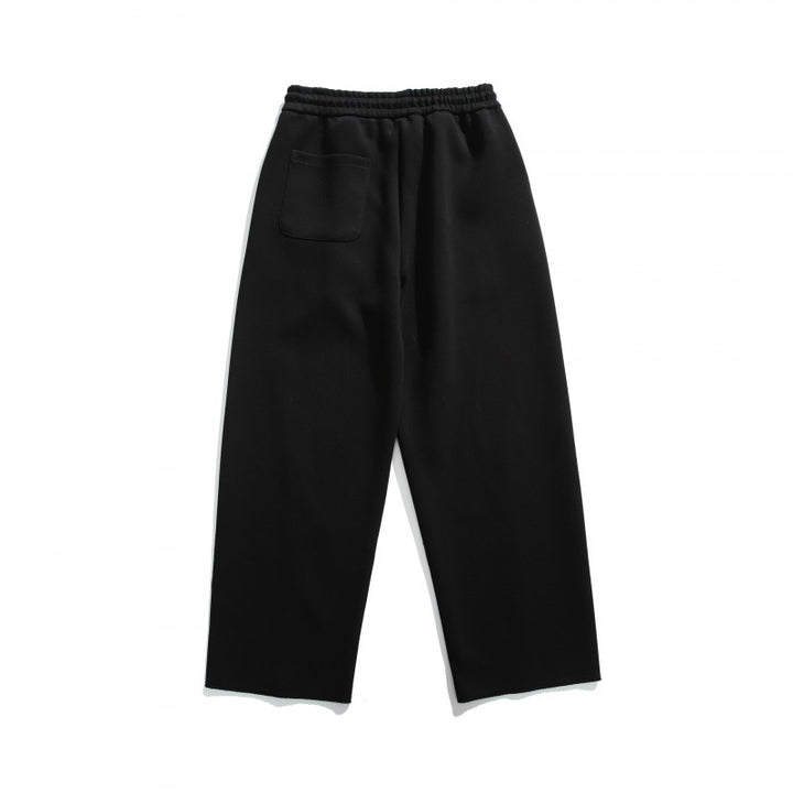Unisex Weite Baumwoll-Fleece-Jogginghose mit Tunnelzug, Dekorativen Vordernähten und Raw-Saum Drune