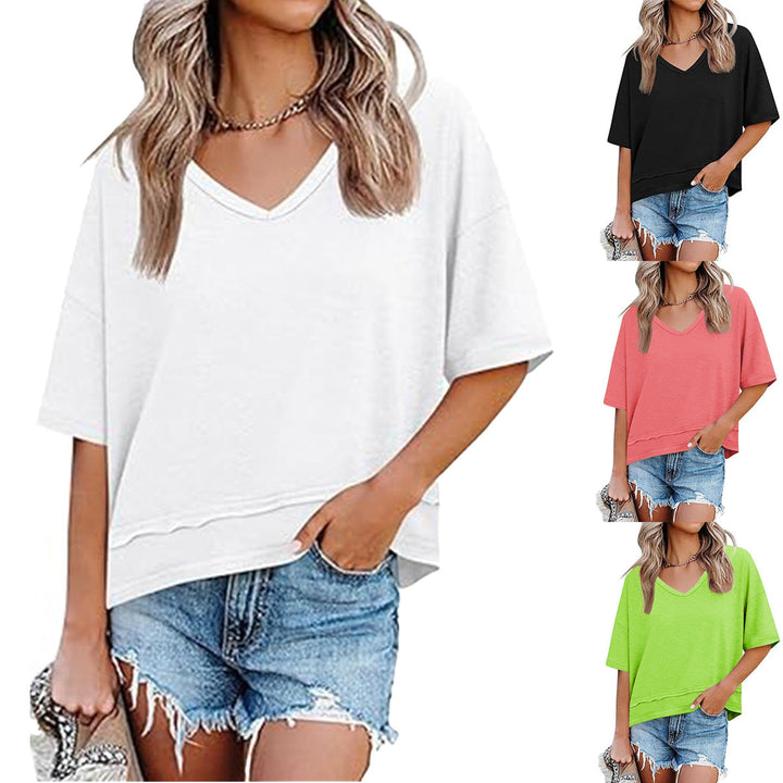 Damen lässiges V-Ausschnitt Oversized T-Shirt Drune