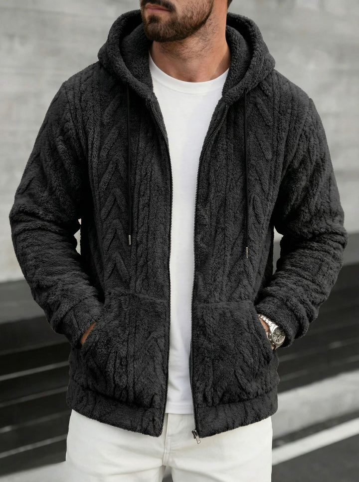 Herren kuschelige Kapuzenjacke aus Teddyfleece mit durchgehendem Reißverschluss und Kängurutaschen Drune