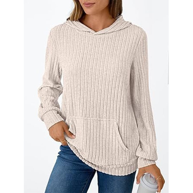Damen kuscheliger Hoodie mit geripptem Design und praktischer Kängurutasche Drune