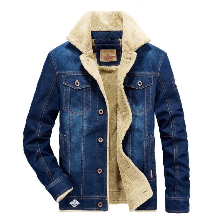 Herren Jeansjacke mit durchgehendem Sherpa-Futter und wärmendem Umlegekragen Drune