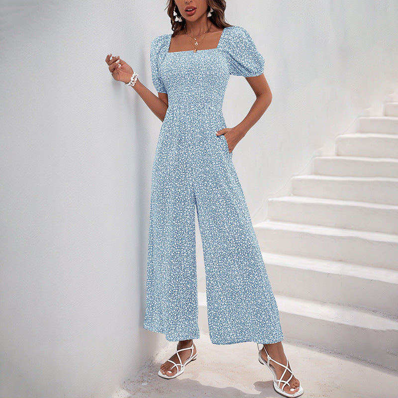 Damen lässiger Jumpsuit mit elastischem Bund und modischem Puffärmel-Design Drune