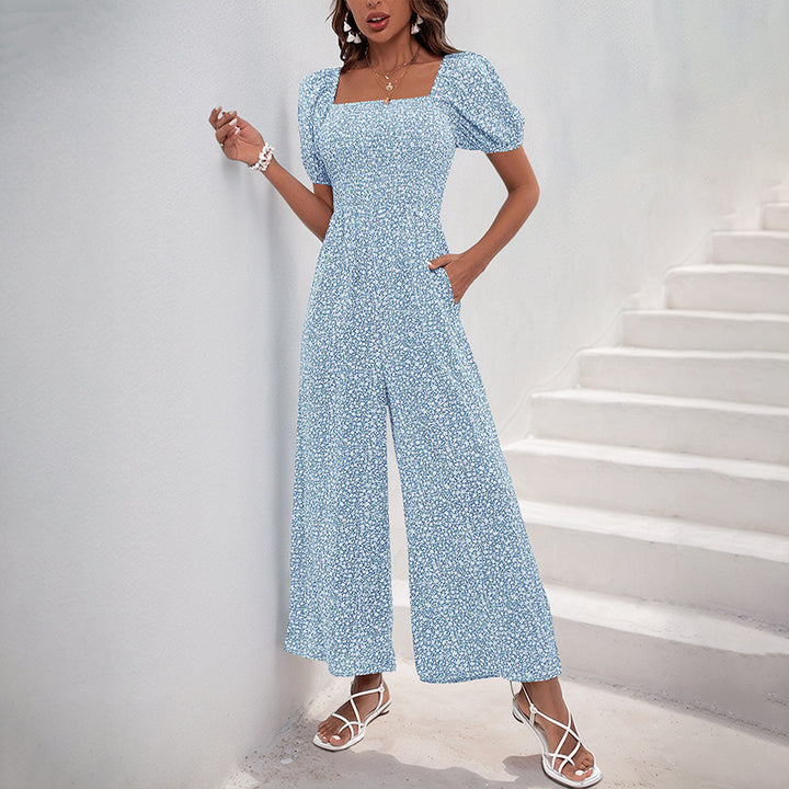 Damen lässiger Jumpsuit mit elastischem Bund und modischem Puffärmel-Design Drune