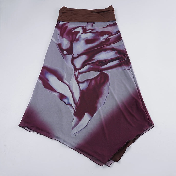 Damen Asymmetrischer Lagen-Chiffon-Maxirock mit Umschlagbund und Aquarellprint Drune