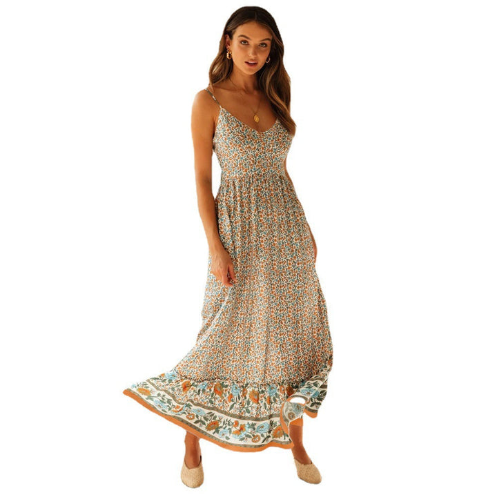 Damen Maxikleid mit floralem Muster und zartem Spaghettiträger-Design Drune