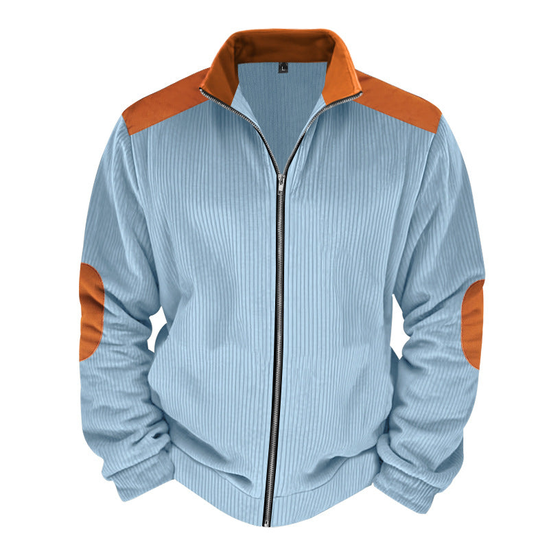 Herren Sportliche Zip-Jacke mit Rippenstruktur und Kontrastärmel Drune