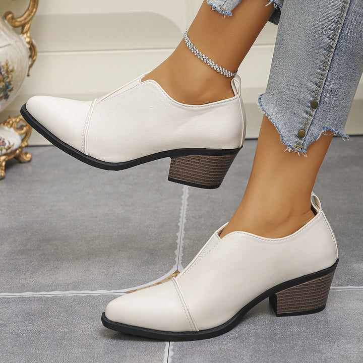Damen Kurzschaft-Stiefeletten mit niedrigem Blockabsatz und spitzer Kappe Drune