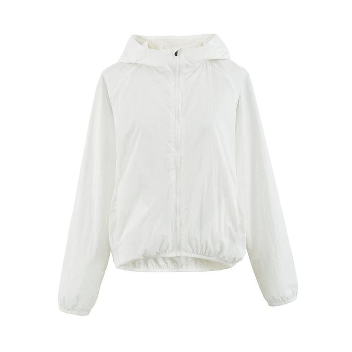 Damen Ultraleichte Kapuzen-Windbreaker mit verlängertem Rückensaum und elastischem Saum Drune