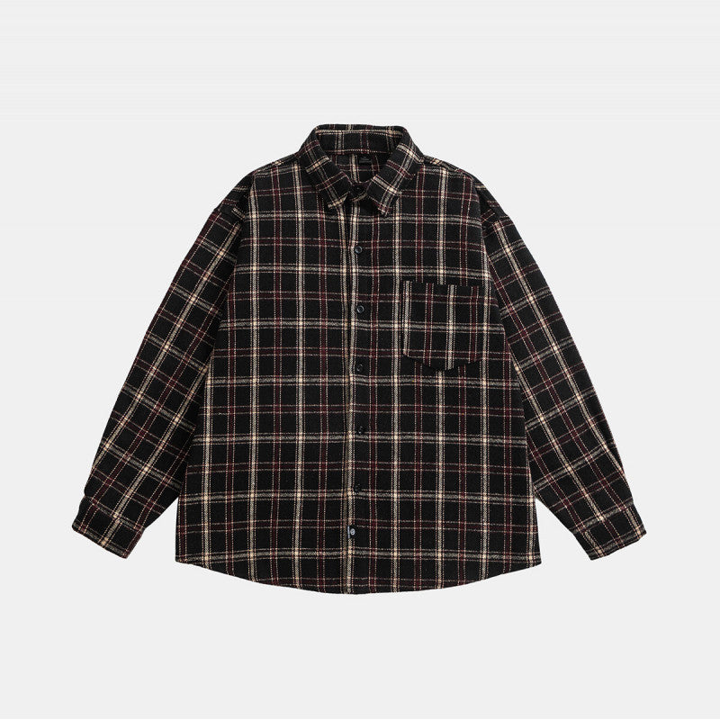Unisex Oversize Karo-Hemdjacke im Boxy-Cut mit aufgesetzter Brusttasche und Soft-Flanell Drune