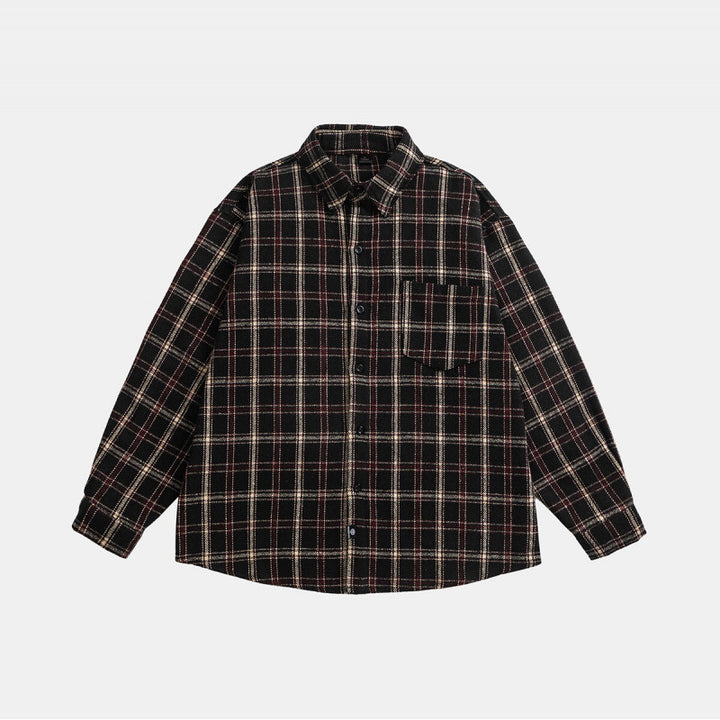 Unisex Oversize Karo-Hemdjacke im Boxy-Cut mit aufgesetzter Brusttasche und Soft-Flanell Drune