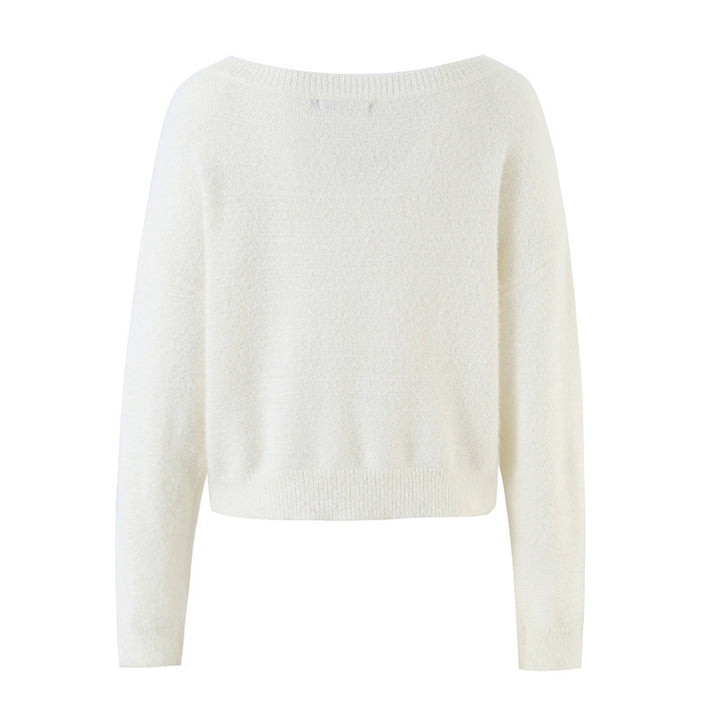 Damen Weicher Cropped-Pullover mit U-Boot-Ausschnitt und Oversize-Schultern Drune