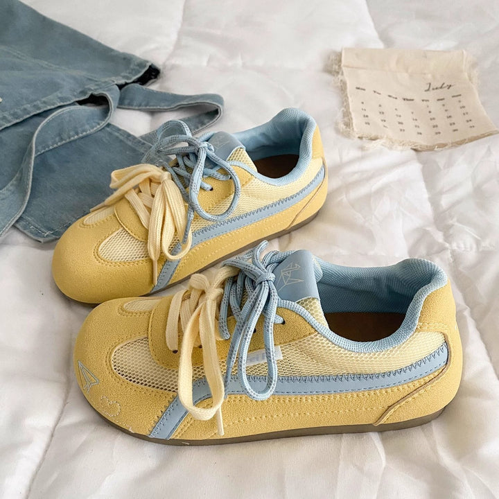 Damen Retro-sportliche Sneaker mit Wildleder- und Mesh-Mix sowie gepolsterter Komfortsohle Drune