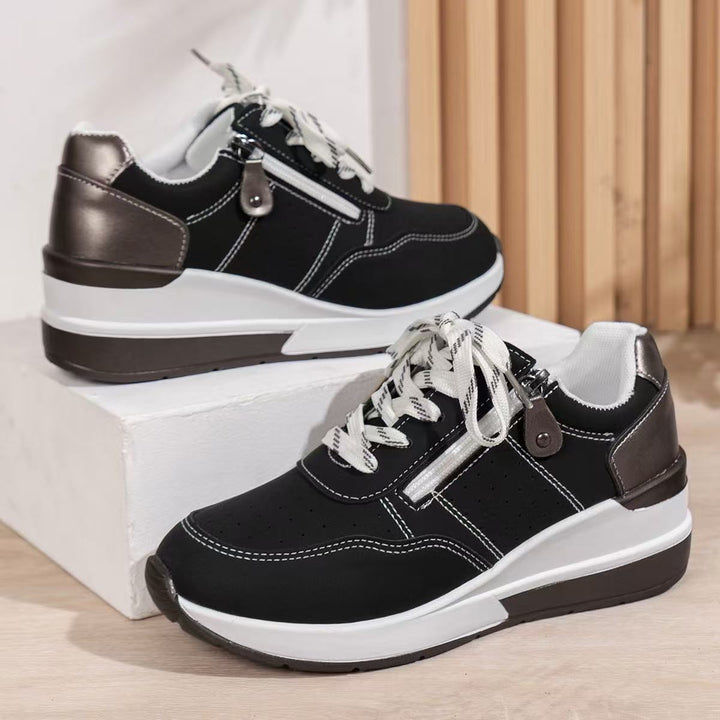 Damen sportive Plateau-Wedgesneaker mit seitlichem Zipper, perforiertem Nubuklook und dämpfender EVA-Sohle Drune