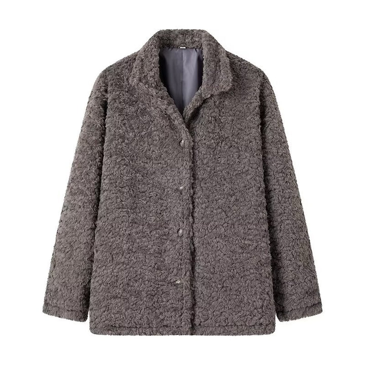 Damen nan kuschelige Teddyjacke mit Hemdkragen Druckknopfverschluss und wärmender Wattierung Drune