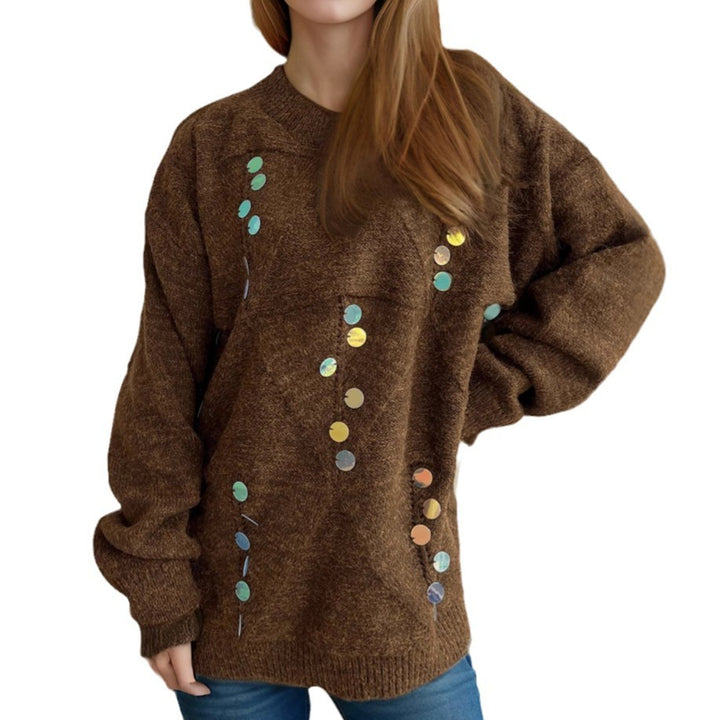 Damen gemütlicher Strickpullover mit funkelnden Pailletten Drune
