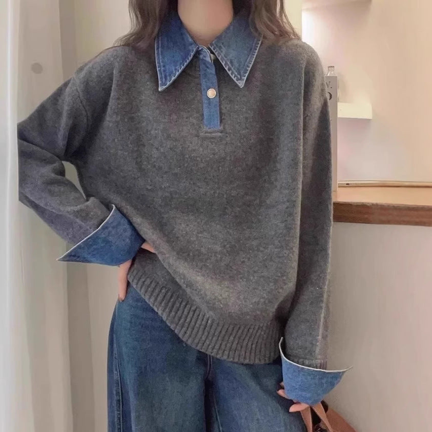 Damen gemütlicher Pullover mit sportlichem Kragen Drune