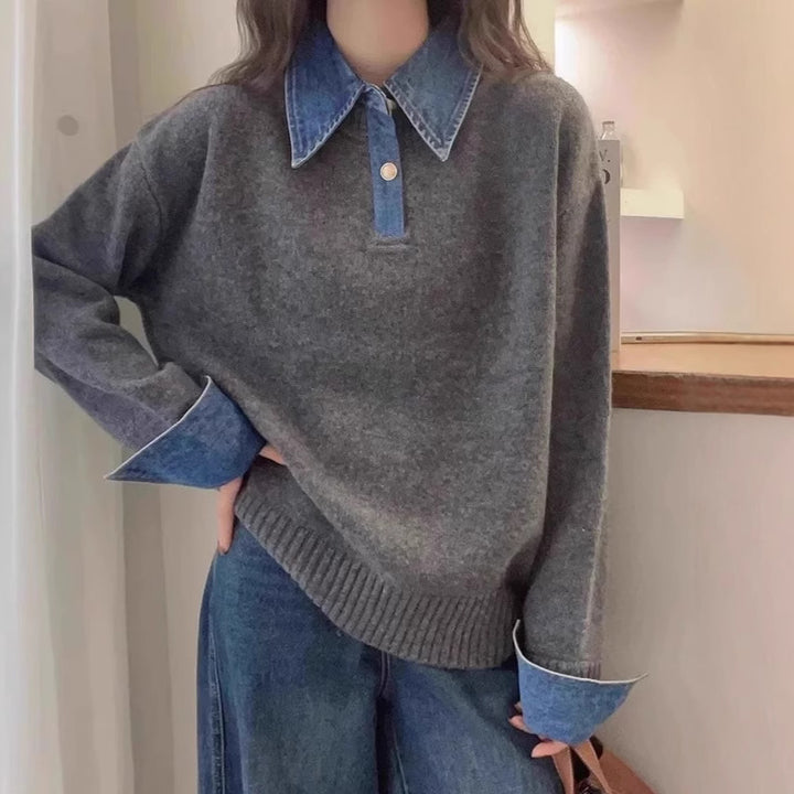 Damen gemütlicher Pullover mit sportlichem Kragen Drune