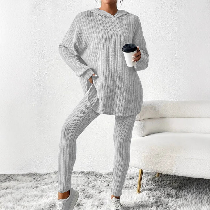 Damen Gerippter Lounge-Set aus Strick mit Oversize-Kapuzenpullover und High-Waist-Leggings Drune