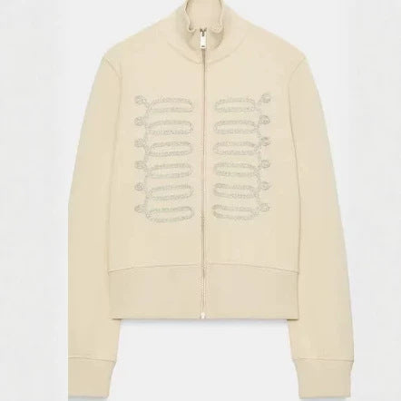 Damen Kurze Sweatjacke aus Feinsweat mit Stehkragen und dekorativer Kordelapplikation Drune