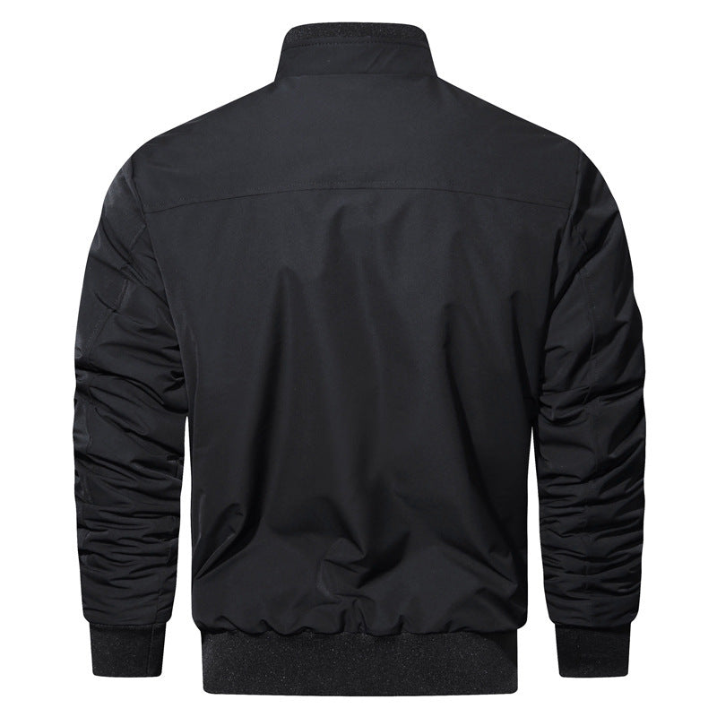 Herren leichter Utility-Bomberjacke mit geripptem Bund, Reißverschluss-Brusttasche und Pattentaschen Drune