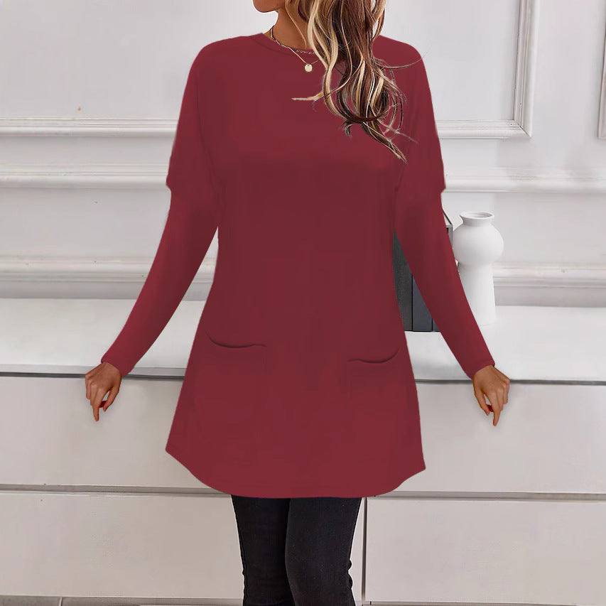 Damen Longline Feinstrick-Tunika mit Rundhalsausschnitt und aufgesetzten Taschen Drune