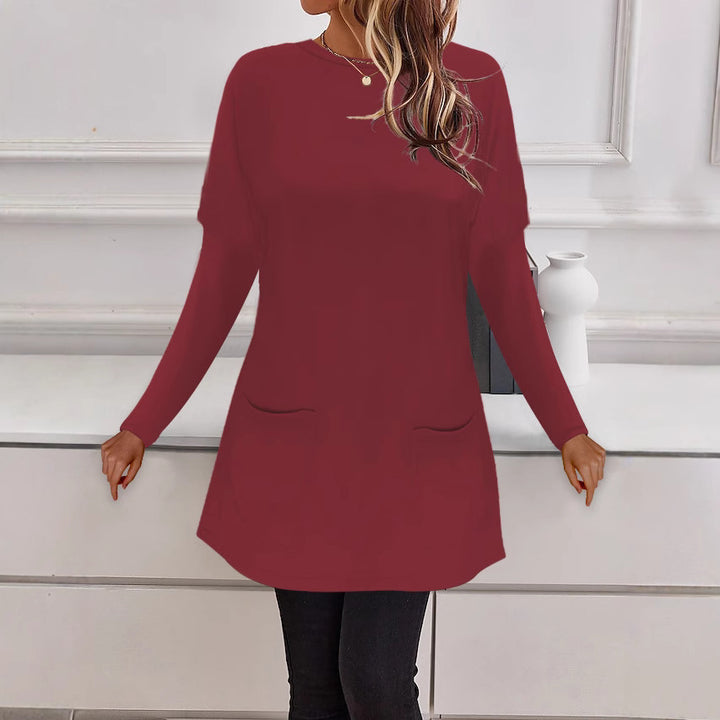 Damen Longline Feinstrick-Tunika mit Rundhalsausschnitt und aufgesetzten Taschen Drune