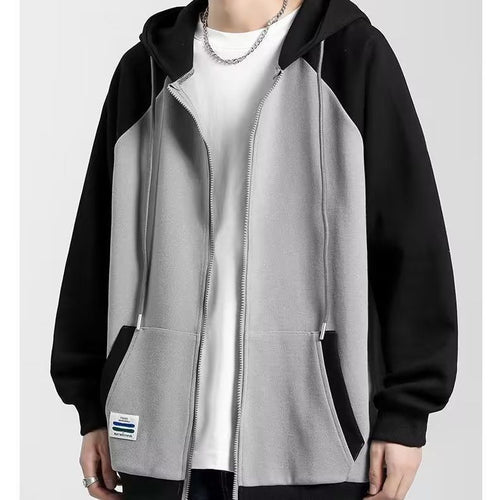 Herren lässige Kapuzenjacke mit kontrastierenden Ärmeln Drune