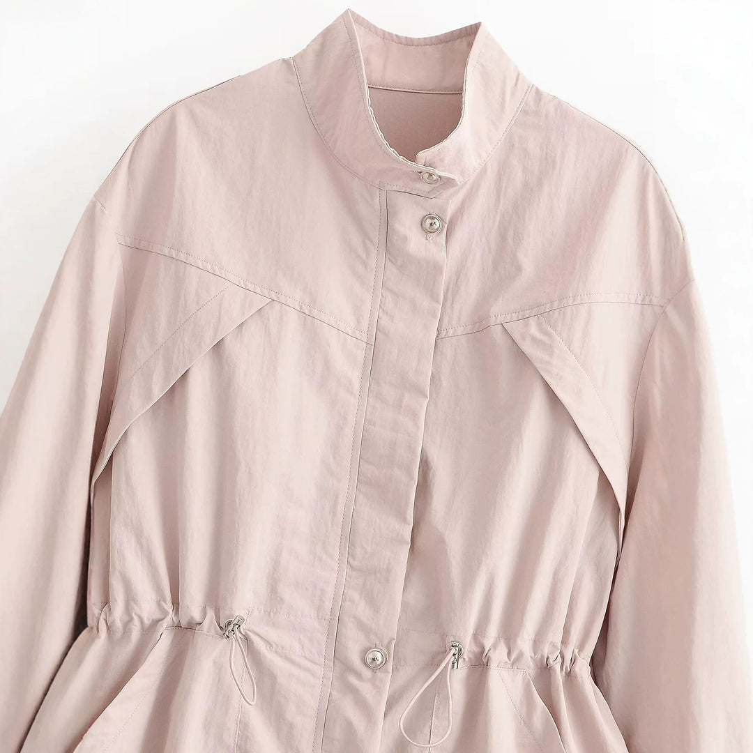 Damen Leichte Windjacke mit Tunnelzug-Taille und Ballonärmeln Drune