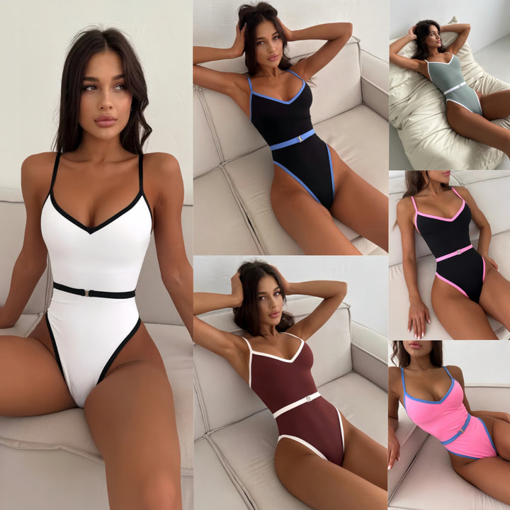 Damen Modern geschnittener Einteiler-Badeanzug mit Kontrastdetails Drune