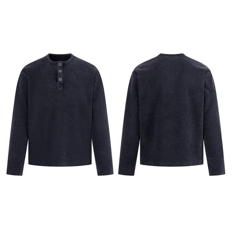 Herren Waffelstrick-Henleyshirt mit Knopfleiste und lässigem Regular-Fit Drune