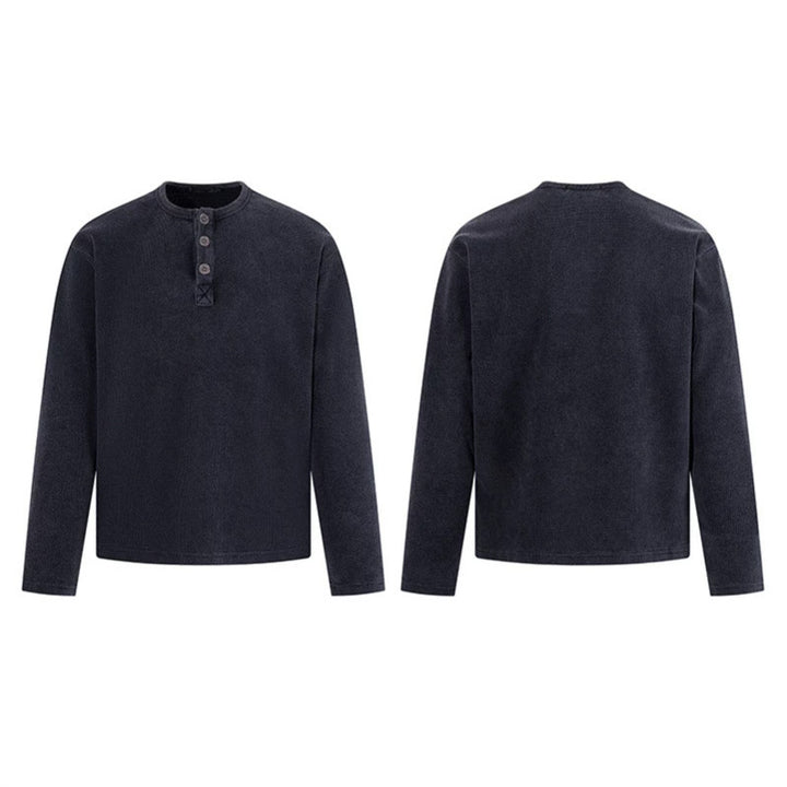 Herren Waffelstrick-Henleyshirt mit Knopfleiste und lässigem Regular-Fit Drune